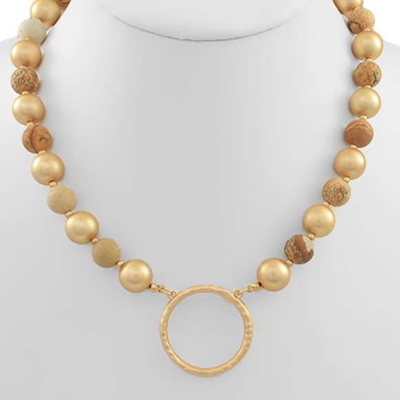 Hollow Circle Stone & Metal Ball Necklace - Picture 3 of 3